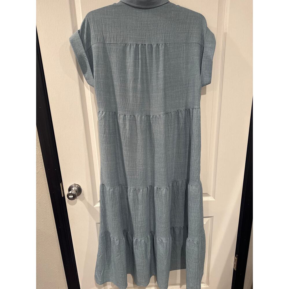 Max Studio London Blue Tiered Maxi Shirt Dress Size M Button Front - Picture 4 of 5